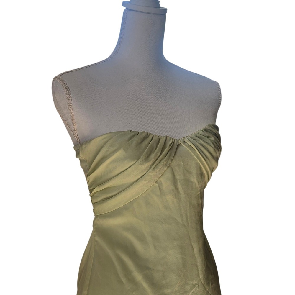 Princess Polly Irena Sage Green Strapless Mini Dress Draped Bust Satin Size US 4 - Picture 4 of 10